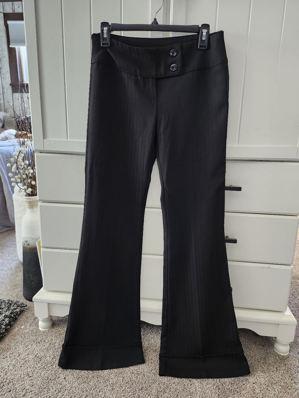 Black Wide-Leg Dress Pants with Button Waist cuffed Bottom Sz S